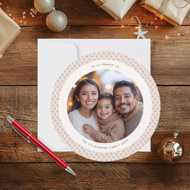 Chic Neutralt Nordic Snowflake Photo jul Card Kort (Neutral Snowflake Modern Christmas Circle Card brown)