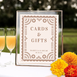 Chic Neutralt Papel Picado Wedding Reception Sign Poster