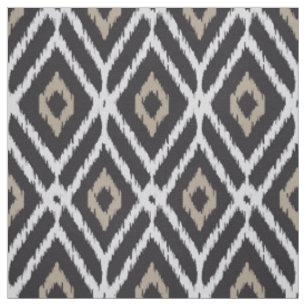 Chic neutralt svart beige ikat diamant mönster tyg