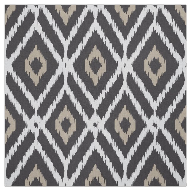 Chic neutralt svart beige ikat diamant mönster tyg (Provkarta)