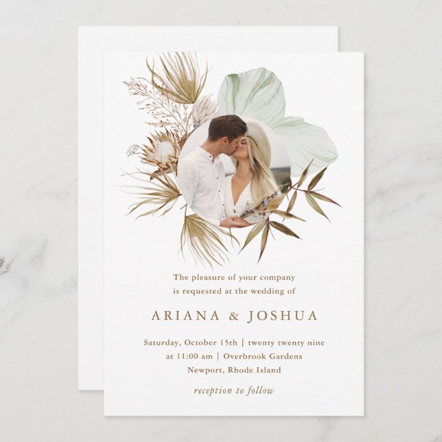 Chic Neutralt Utandning av Boho Foto Bröllop Inbjudningar (Fram/baksida)