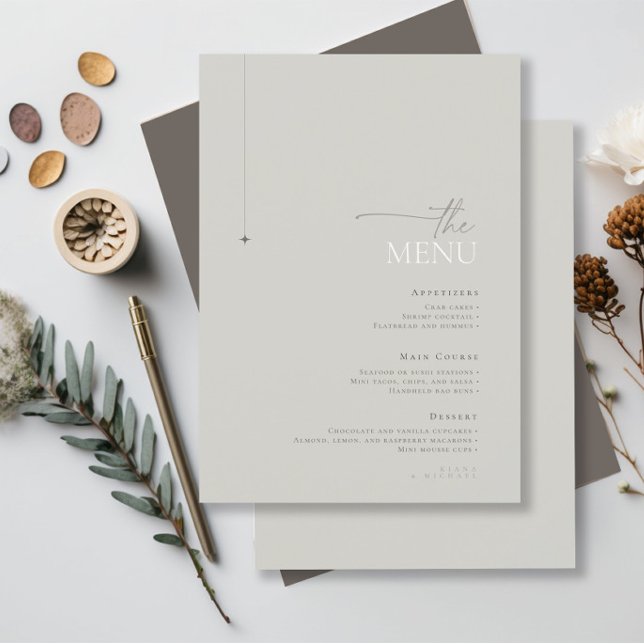 Chic Neutralts Bröllop Menu Pastel Grått ID1020 (Skapare uppladdad)