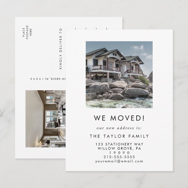 Chic New Home Photo Vi har flyttat Flytta Announce Meddelande Vykort (Fram/baksida)