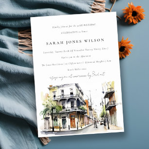 Chic New Orleans Louisiana Watercolor Birthday Inbjudningar