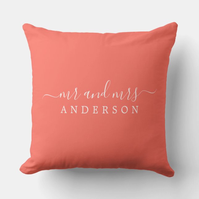 Chic Newlyed Coral Monogram Kudde (Framsida)
