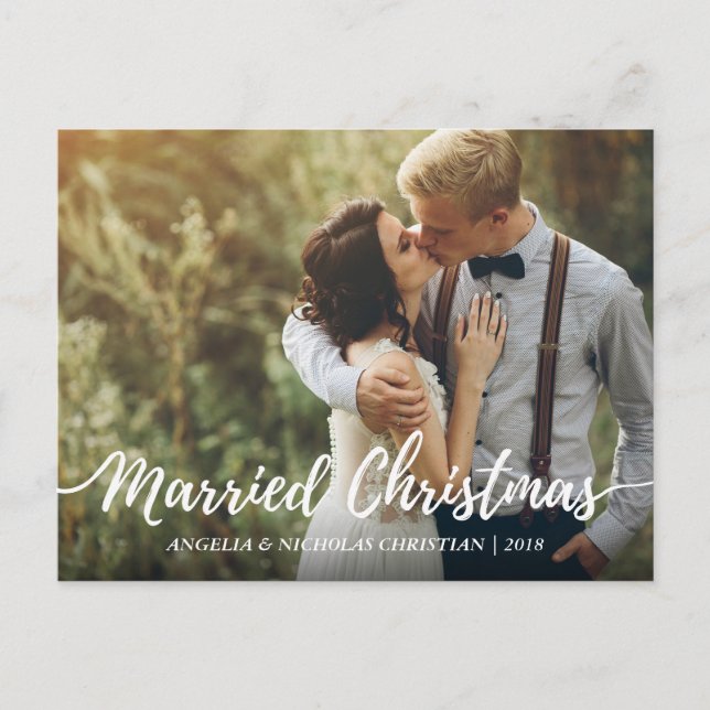 Chic Newlyweds Married jul Typography Photo Vykort (Framsida)