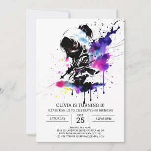 Chic Ninja Anpassningsbar Girl Birthday Inbjudningar