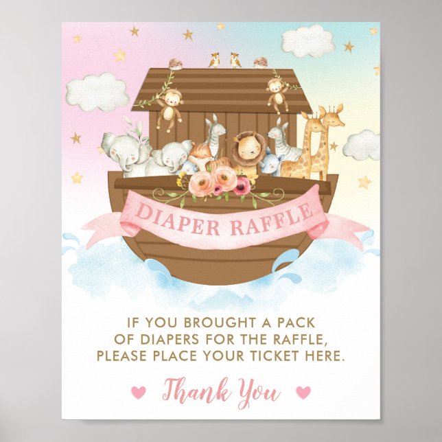 Chic Noahs Ark Baby Shower Raffle Poster (Framsidan)