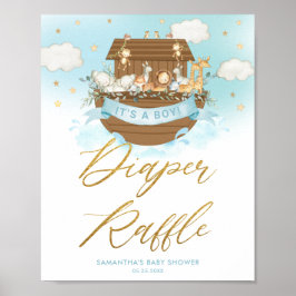 Chic Noahs Ark Blue Boy Diaper Raffle Decor Sign Poster