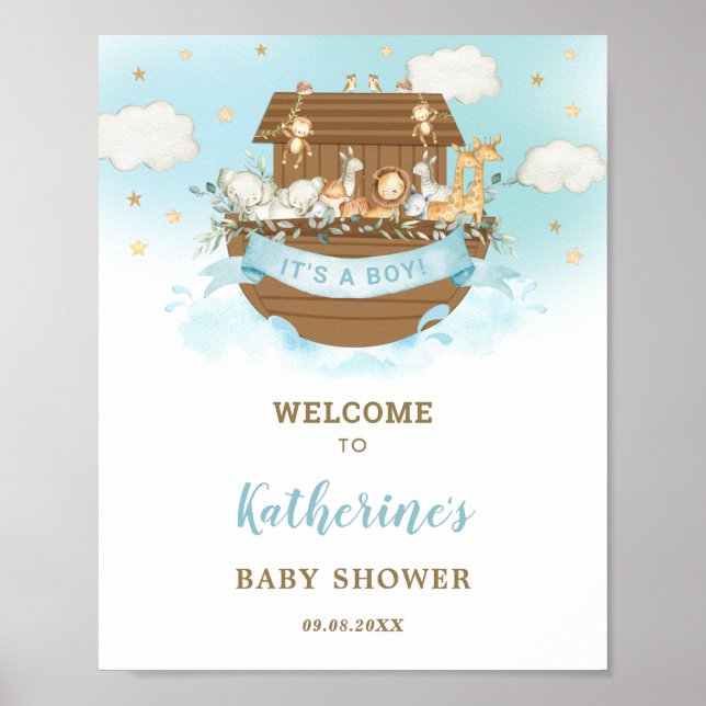 Chic Noahs Ark Boy Baby Shower Välkommen Poster (Framsidan)