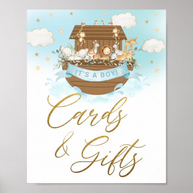Chic Noahs Ark Boy Cards and Gifts Tabletop Sign Poster (Framsidan)