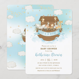 Chic Noahs Ark Cute Animals Boy Shower Invi Inbjudningar