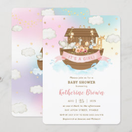 Chic Noahs Ark Cute Animals Girl Baby Shower Inbjudningar