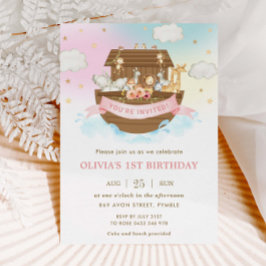 Chic Noahs Ark Cute Animals Girl Födelsedagsfest Inbjudningar