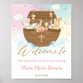 Chic Noahs Ark Girl Baptism Christening Välkommen Poster