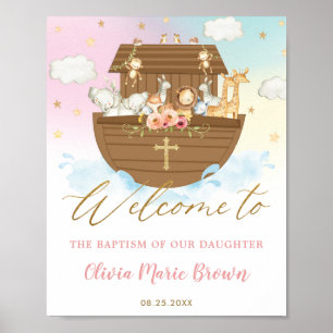 Chic Noahs Ark Girl Baptism Christening Välkommen Poster