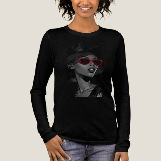Chic Noir Röda Solglasögon Mode Porträtt Långärmad T Shirt (Framsida)