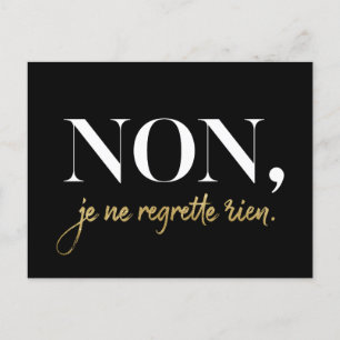 Chic Non Je Ne Regrette Rien Quote Black & Guld Helg Vykort