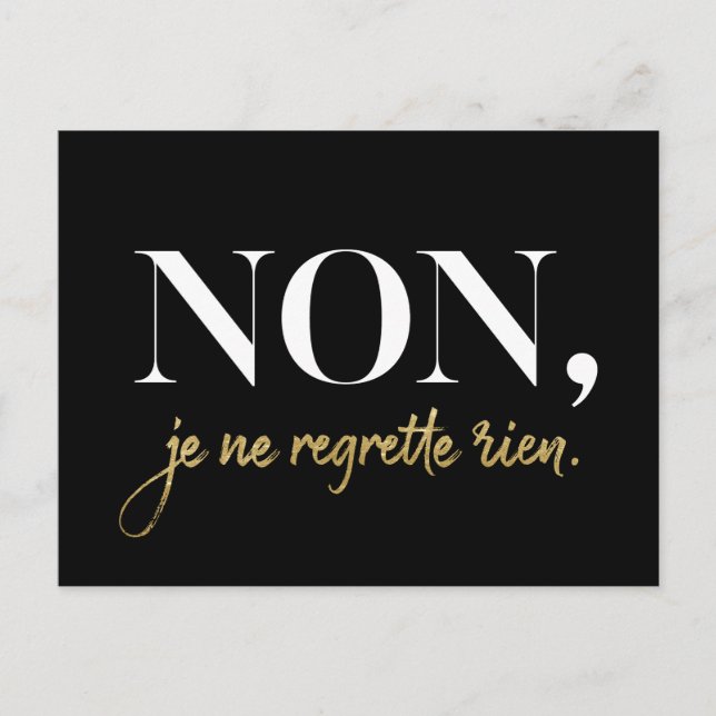 Chic Non Je Ne Regrette Rien Quote Black & Guld Helg Vykort (Framsida)