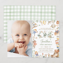 Chic Nursery Rhyme Greenery 1:a födelsedagsfoto Inbjudningar