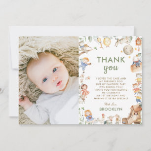 Chic Nursery Rhyme Greenery 1st Birthday Boy Girl Tack Kort