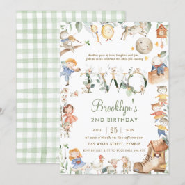 Chic Nursery Rhyme Greenery 2:a födelsedag Neutral Inbjudningar