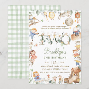 Chic Nursery Rhyme Greenery 2:a födelsedag Neutral Inbjudningar