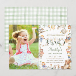 Chic Nursery Rhyme Greenery 2:a födelsedagsfoto Inbjudningar