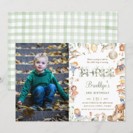 Chic Nursery Rhyme Greenery 3:e födelsedagsfoto Inbjudningar