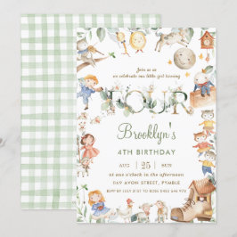 Chic Nursery Rhyme Greenery 4e födelsedagen Neutra Inbjudningar