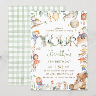 Chic Nursery Rhyme Greenery 4e födelsedagen Neutra Inbjudningar