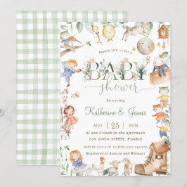 Chic Nursery Rhyme Greenery Baby Shower Neutralt Inbjudningar