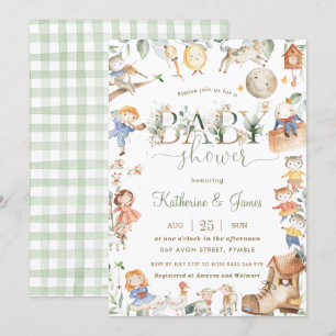 Chic Nursery Rhyme Greenery Baby Shower Neutralt Inbjudningar