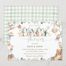 Chic Nursery Rhyme Greenery Baby Shower Neutralt Inbjudningar
