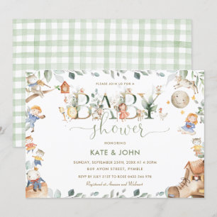 Chic Nursery Rhyme Greenery Baby Shower Neutralt Inbjudningar