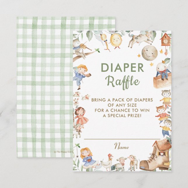Chic Nursery Rhyme Greenery Diaper Raffle Card Inbjudningar (Fram/baksida)