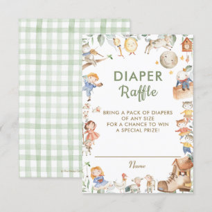 Chic Nursery Rhyme Greenery Diaper Raffle Card Inbjudningar