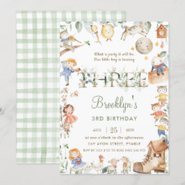 Chic Nursery Rhyme Greenery Neutralt 3:e födelseda Inbjudningar