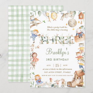 Chic Nursery Rhyme Greenery Neutralt 3:e födelseda Inbjudningar