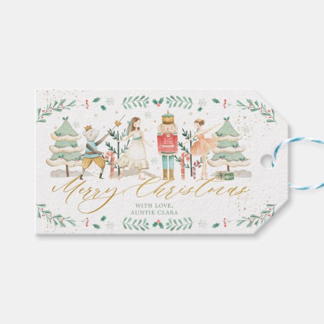 Chic Nutcracker Ballet God jul Guld Presentetikett (Framsidan (Horisontell))