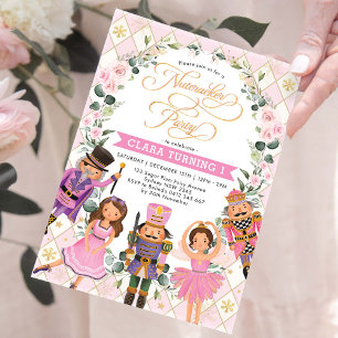 Chic Nutcracker Party Soft Rosa Blommigt Birthday Inbjudningar
