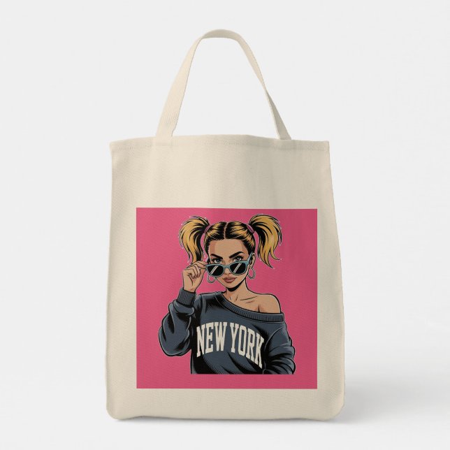 Chic NYC Girl Tote Bag Tygkasse (Baksida)