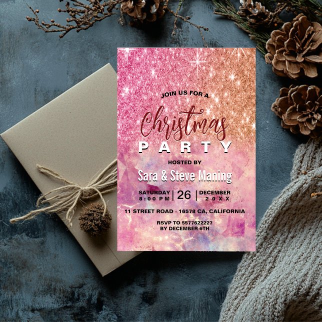 Chic Obre ro  rosa glitter jul Inbjudningar (Skapare uppladdad)