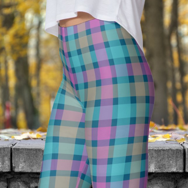 Chic Ocean Blue Check Mönster Leggings (Chic Ocean Blue Check Pattern Leggings)