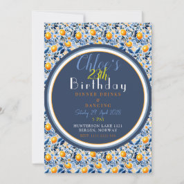 Chic och detaljerad marin blått och citrusfruktdag inbjudningar