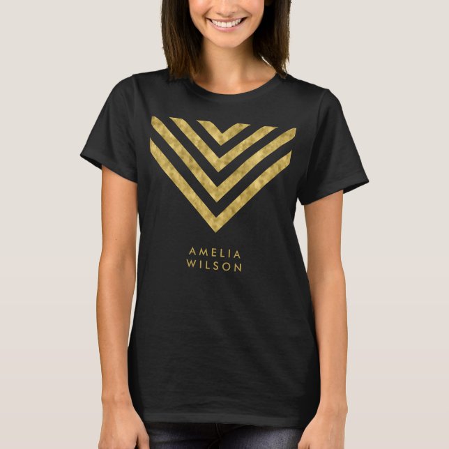 Chic och Elegant Faux Guld Namn Chevron Geometric T-shirt (Framsida)