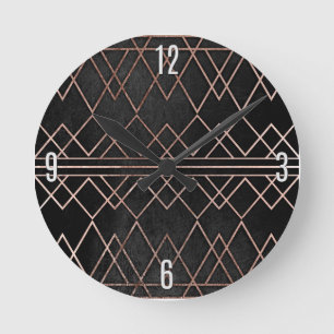 Chic och Elegant Faux Guld Ro Geometric Triangles Rund Klocka