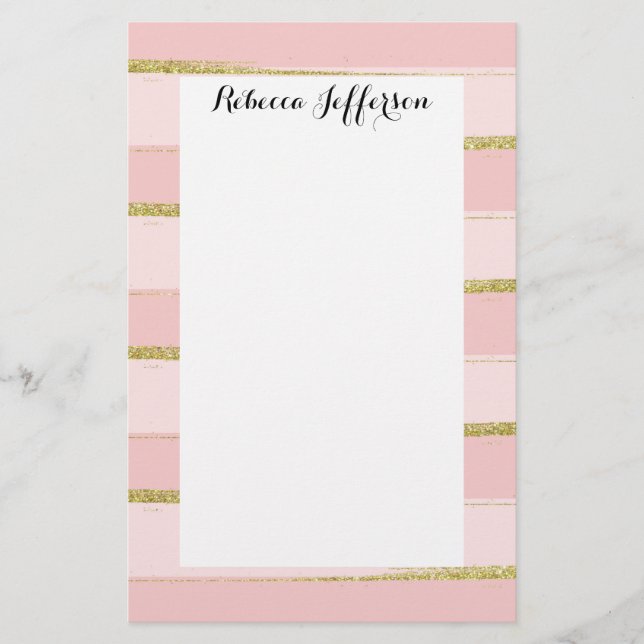 Chic och Elegant Guld Rosa Rand Brevpapper (Framsida)