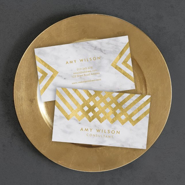 Chic och Elegant Marble Faux Guld Geometric Visitkort (Skapare uppladdad)