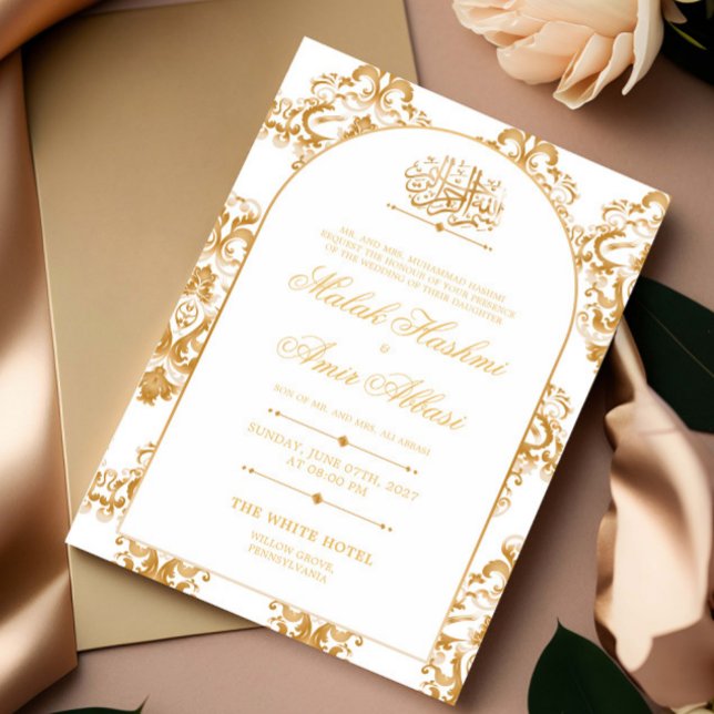 Chic och Elegant Mönster Guld muslimsk Bröllop Inbjudningar (Skapare uppladdad)
